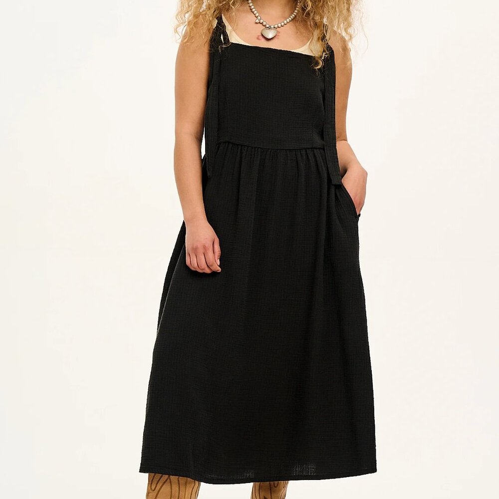 Faye Dress: Organic Cotton Gauze in Black (UK 14)